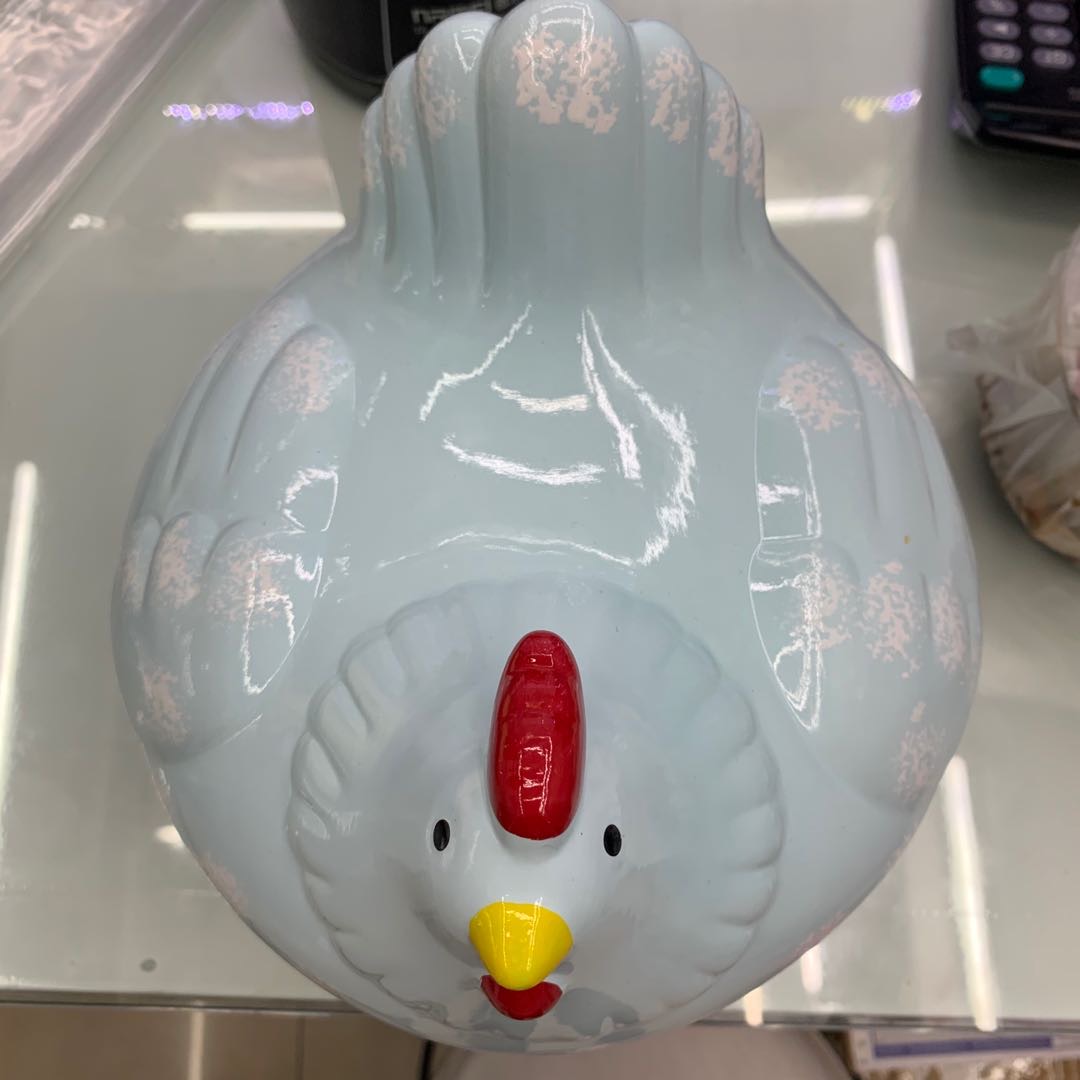 陶瓷鸡蛋篮水果篮大蒜土豆杂物蓝厨房装饰创意母鸡收纳铁艺铁编篮