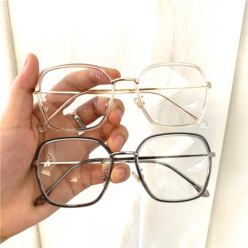新款复古方框平光镜时尚文艺学生潮流金属眼镜框配近视眼镜架图