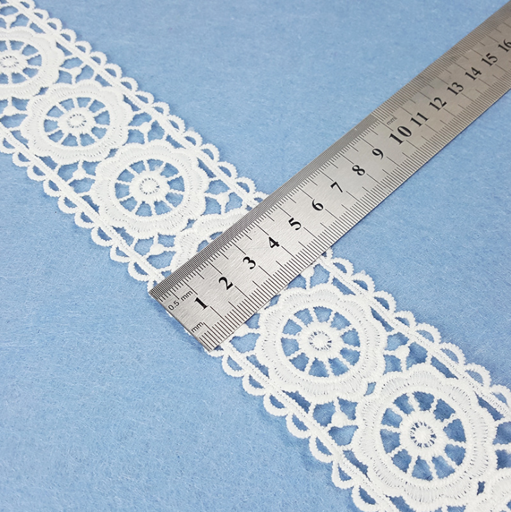 Computer-embroidered non-elastic lace with hollowed-out white milk thread water-soluble embroidery barcode lace clothing accessories