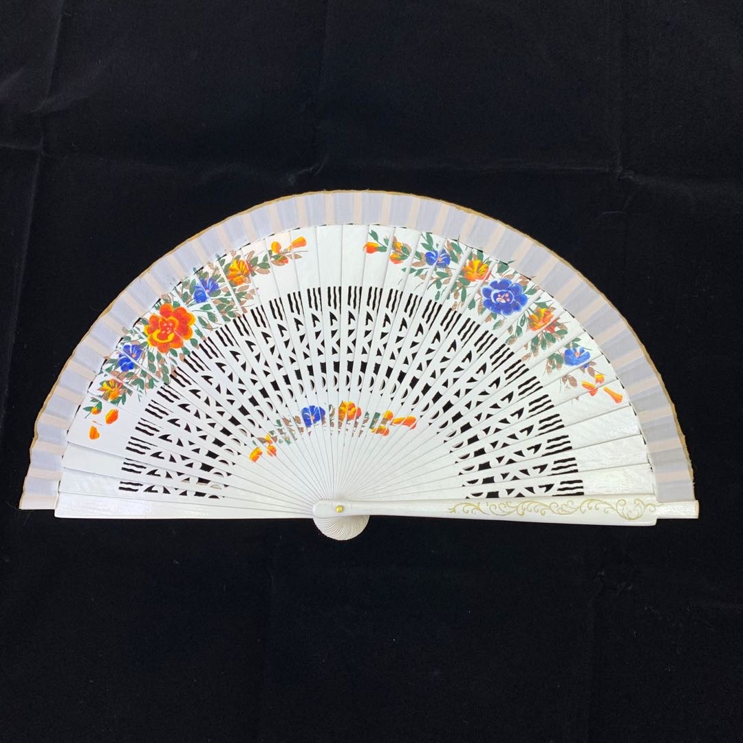 西班牙镂空冲花双彩扇女士舞蹈扇高档折扇木质工艺品