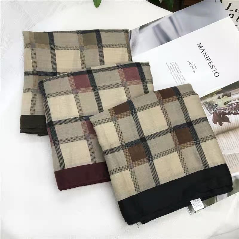 素色格纹图案围巾披肩长款保暖百搭