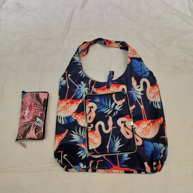 韩版加厚印花防水便携折叠购物袋拉链包时尚环保礼品袋细节图