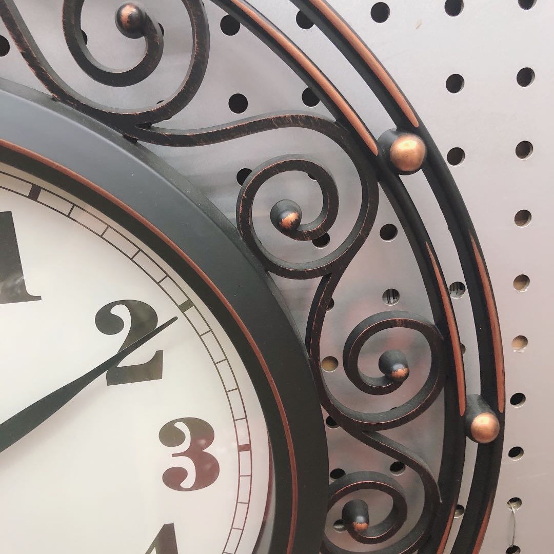 创意美式复古古铜色圆盘静音钟表挂钟客厅仿古欧式金属北欧装饰挂表个性时钟详情图3