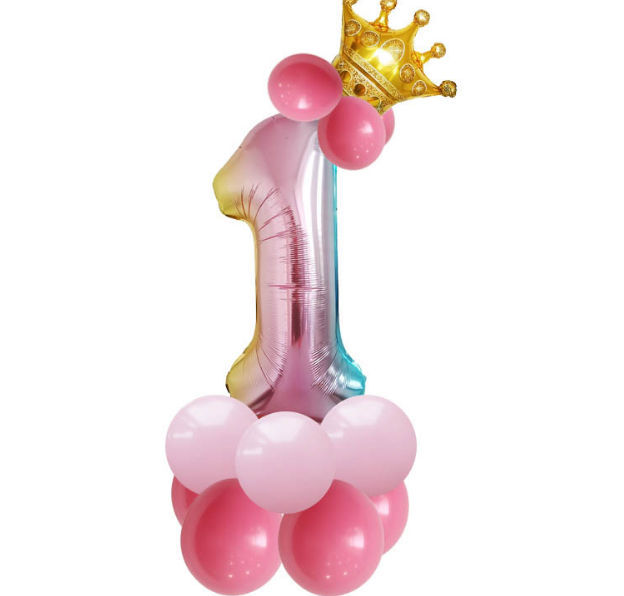 32-inch gradient color digital column aluminum film balloon base road guide birthday decoration combination set details Picture