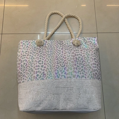 New Sequin Leopard Bag Canvas Bag Beach Bag Youth Bag Going Out Space Mommy Bag Straw Bag Women's Hook