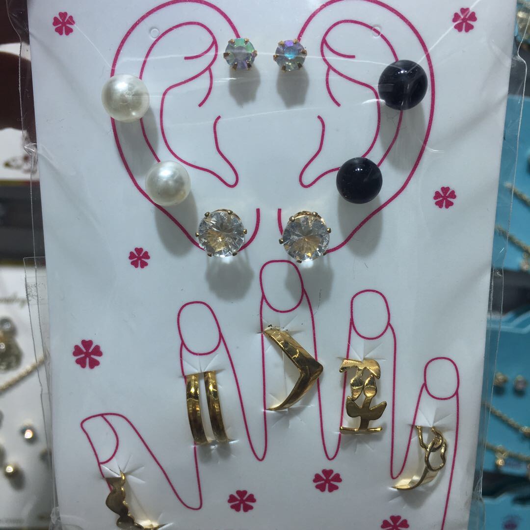 新款合金造型艺术珍珠水钻耳钉套装