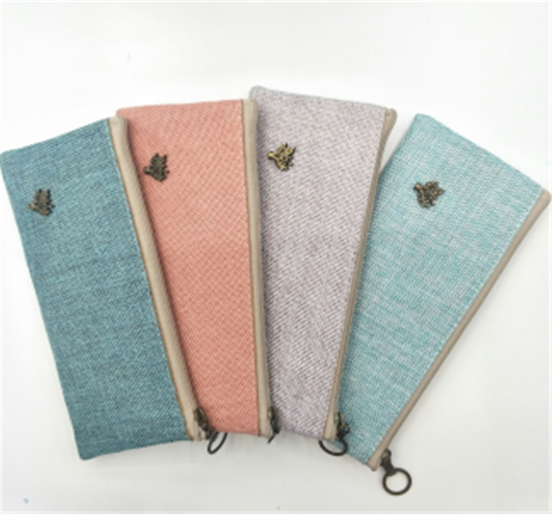 Buhe Chu Office Culture Learning Stationery Pen Bag Buhe Chu Plain Linen Metal Bronze Small Tree Buckle Wishing Tree Exquisite Flat Corner Pen Bag Mobile Phone Bag