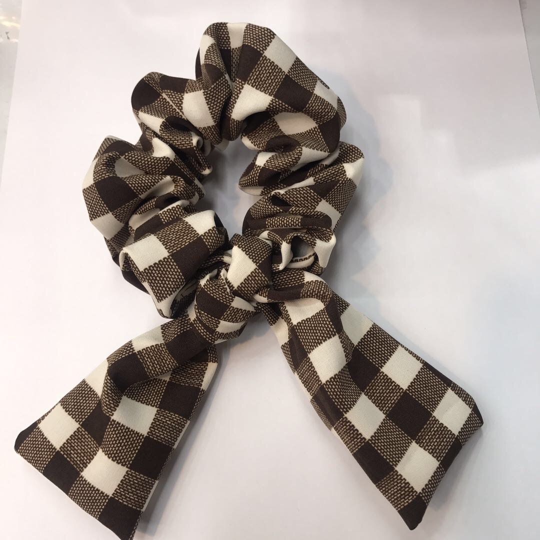 韩版流行时尚格纹咖啡色布艺大长圈