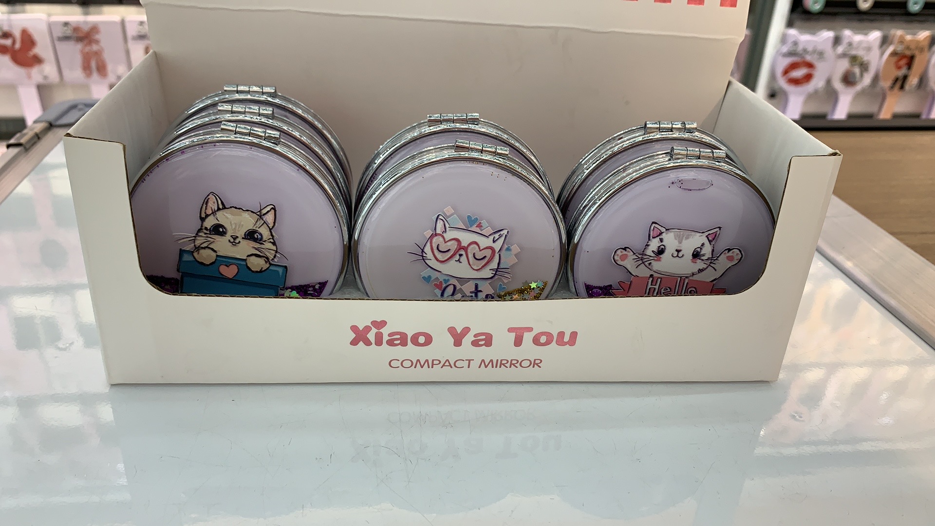 小猫流沙手持化妆镜少女随身便携梳妆镜补妆镜子
