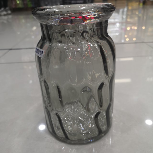 灰色玻璃插花广口厚重花瓶现货厂家直销当季新品可批发可零售