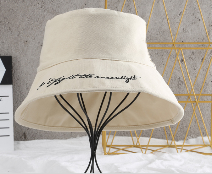 Japanese Alphabet Embroidered Solid Color Fisherman's Hat