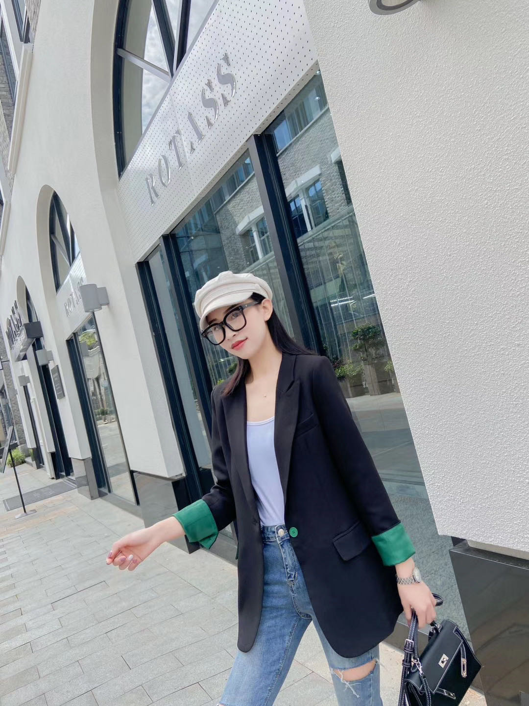 小西装外套女韩版翻袖春秋装新款休闲中长款网红气质西服上衣细节图