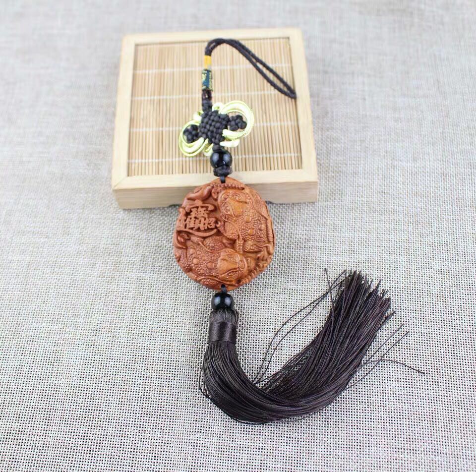 Car pendant car rearview mirror ornaments ornaments car ornaments peach wood peace charm wood handicrafts wealth double gold toad thumbnail