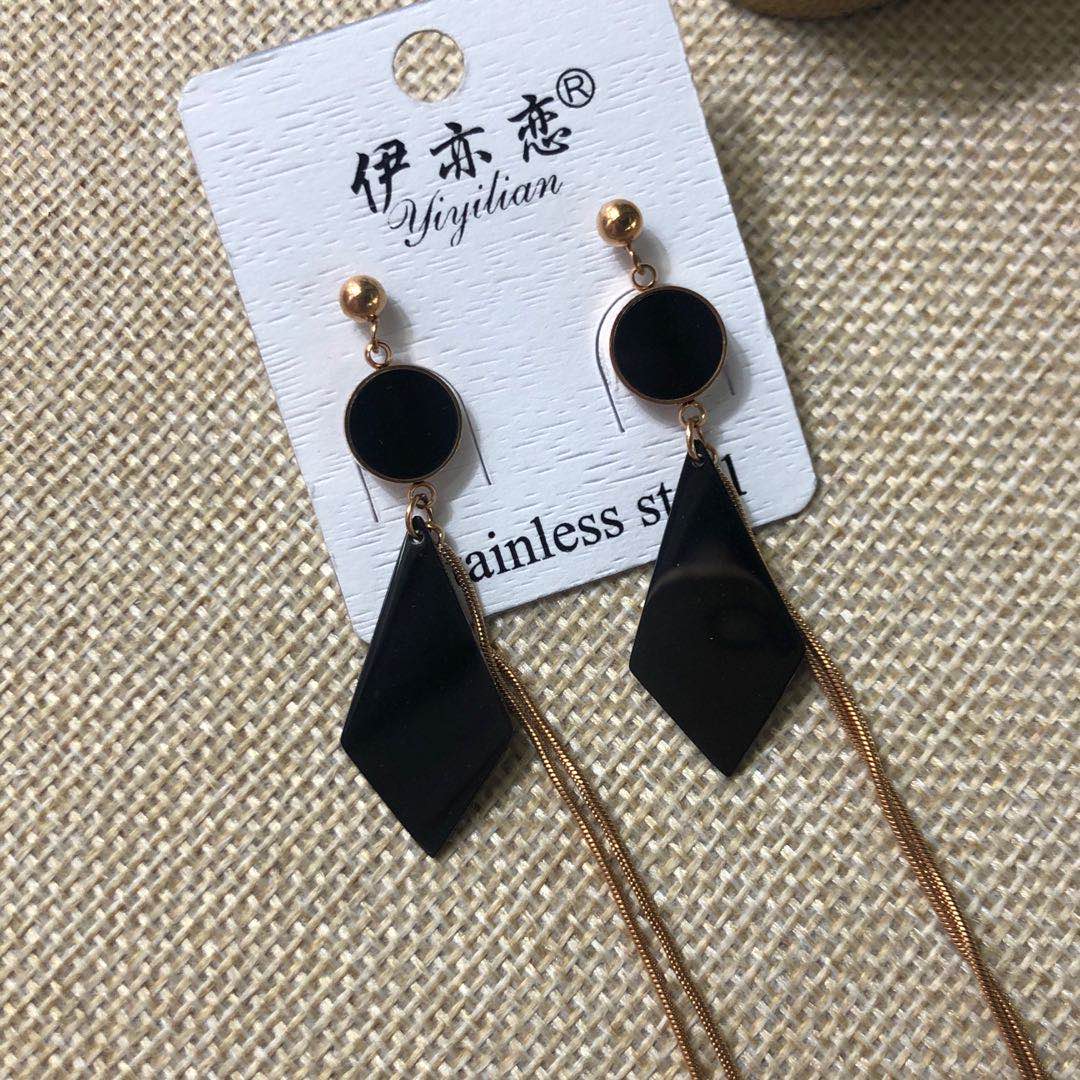 Korean Geometric Diamond Tassel Earrings Fashion Personality High-End All-In-One Anti-Allergy Jewelry Accessories details Picture