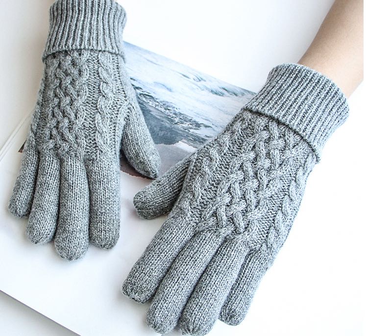 冬季加厚羊毛触屏保暖手套情侣款针织羊毛线手套时尚分指图