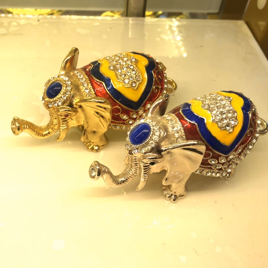 大象合金首饰盒婚庆礼品摆件工艺品镶嵌水晶摆件