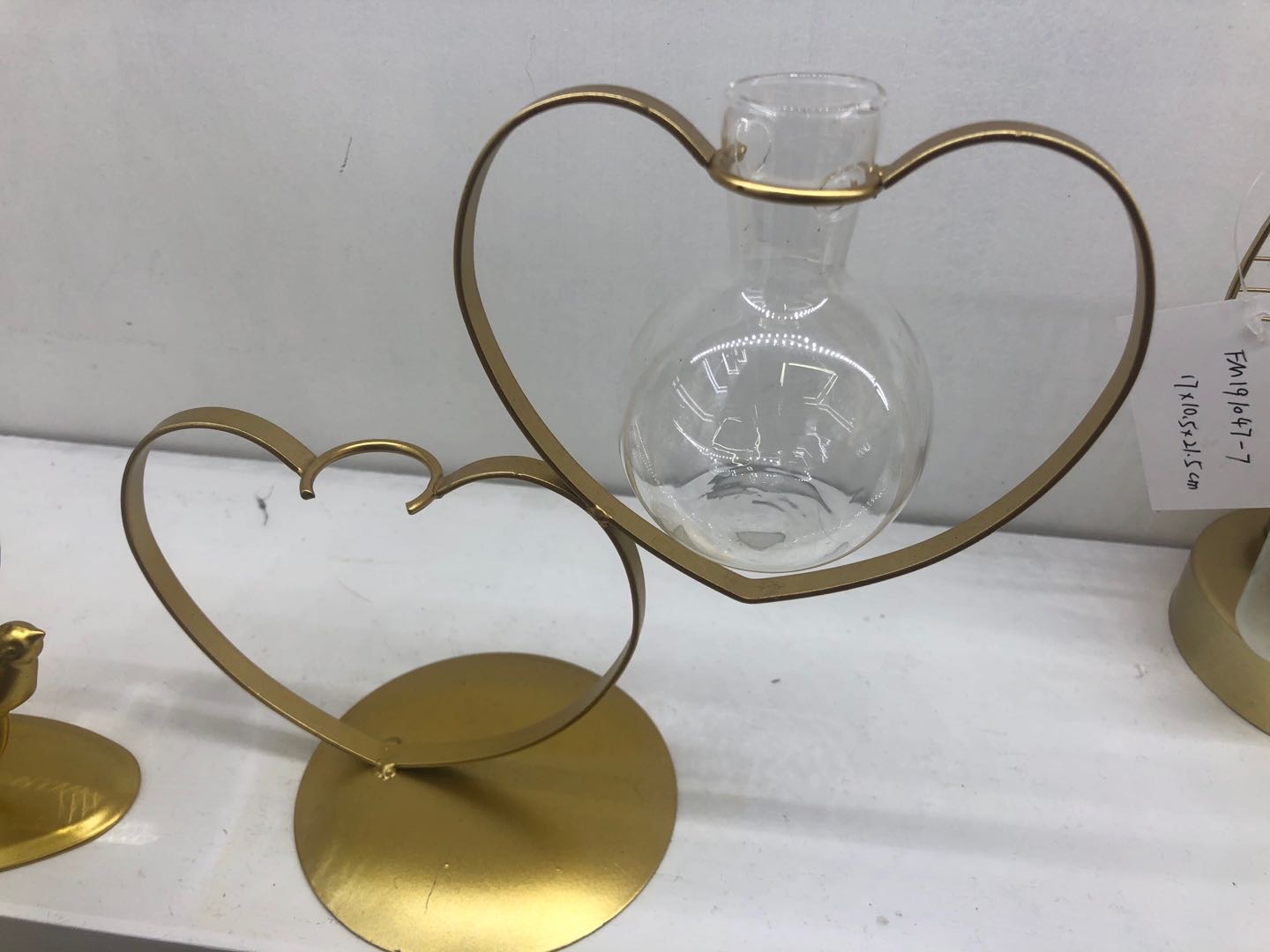 Gold Double Heart Iron Art Hydroponic Glass Vase Korean Style Small Fresh Decoration Creative Living Room Home Decoration