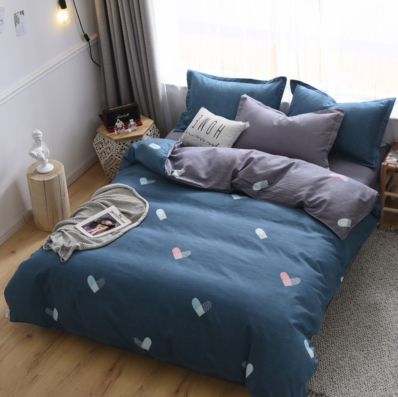 Ins Style Cartoon Korean Version Printed Simple Design Ab Layout Plush Cotton Four-Piece Set details Picture
