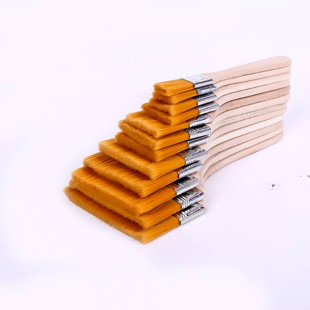 黄色尼龙毛原木柄板刷烧烤烘焙可用颜料刷大小1号至12号BS001细节图