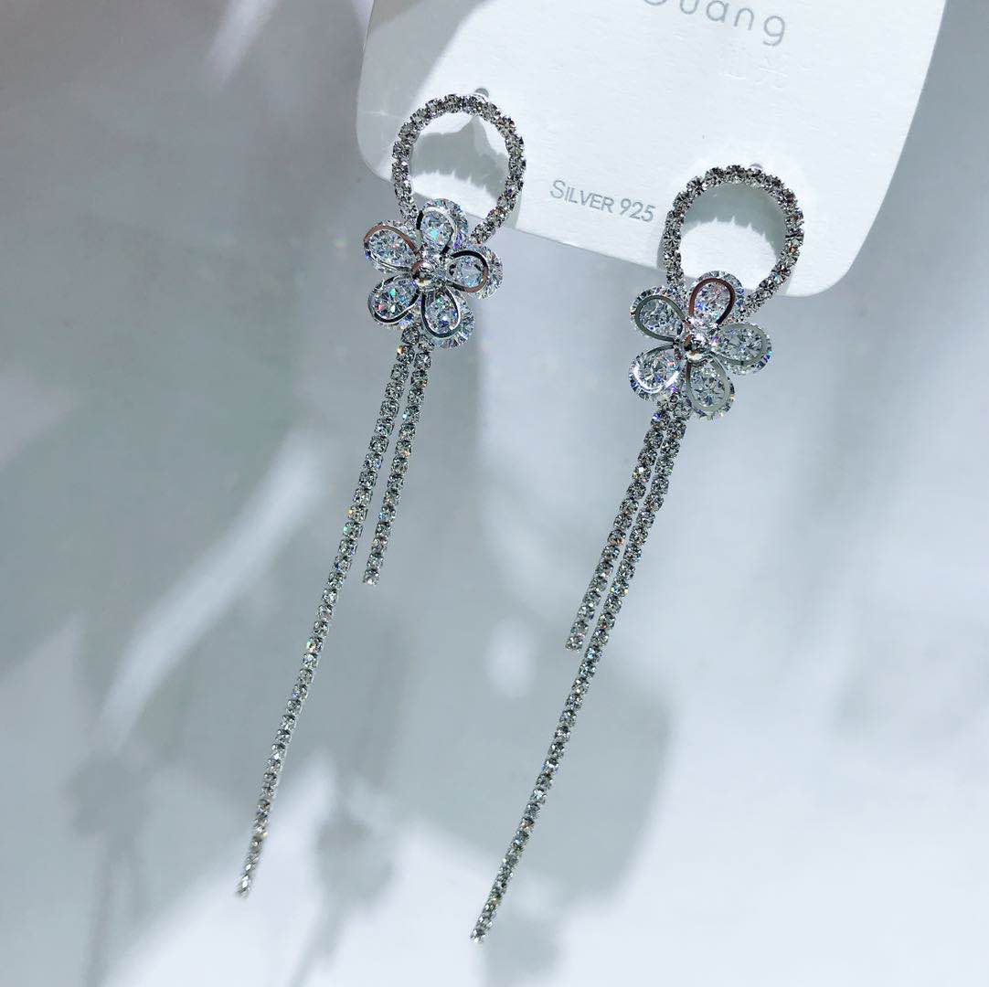 S925 silver needle flash ring zircon flower high-grade earrings Japan and South Korea fashion exquisite sweet earrings thumbnail