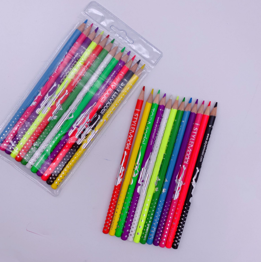 Manufacturers Direct Sales Round Rod Fluorescent Paint Color Lead 12 Color Children's Drawing Color Pencils