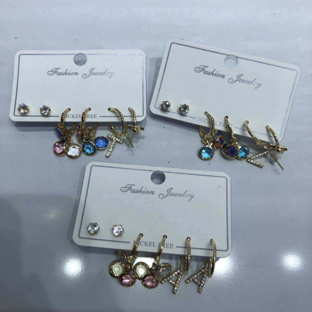 厂家直销铜制镶彩色玻璃耳环饰品