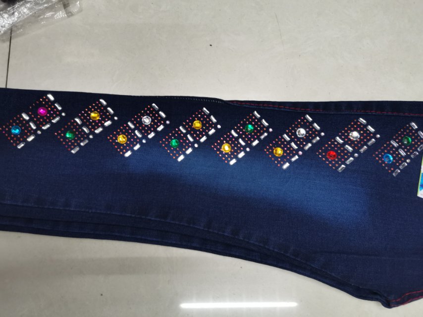 Blue double-leg jeans with diamonds, children's cotton pants details Picture