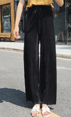 Summer thin, loose, pleated ice silk chiffon wide-leg pants with high waist and drape, loose and casual nine-inch pants