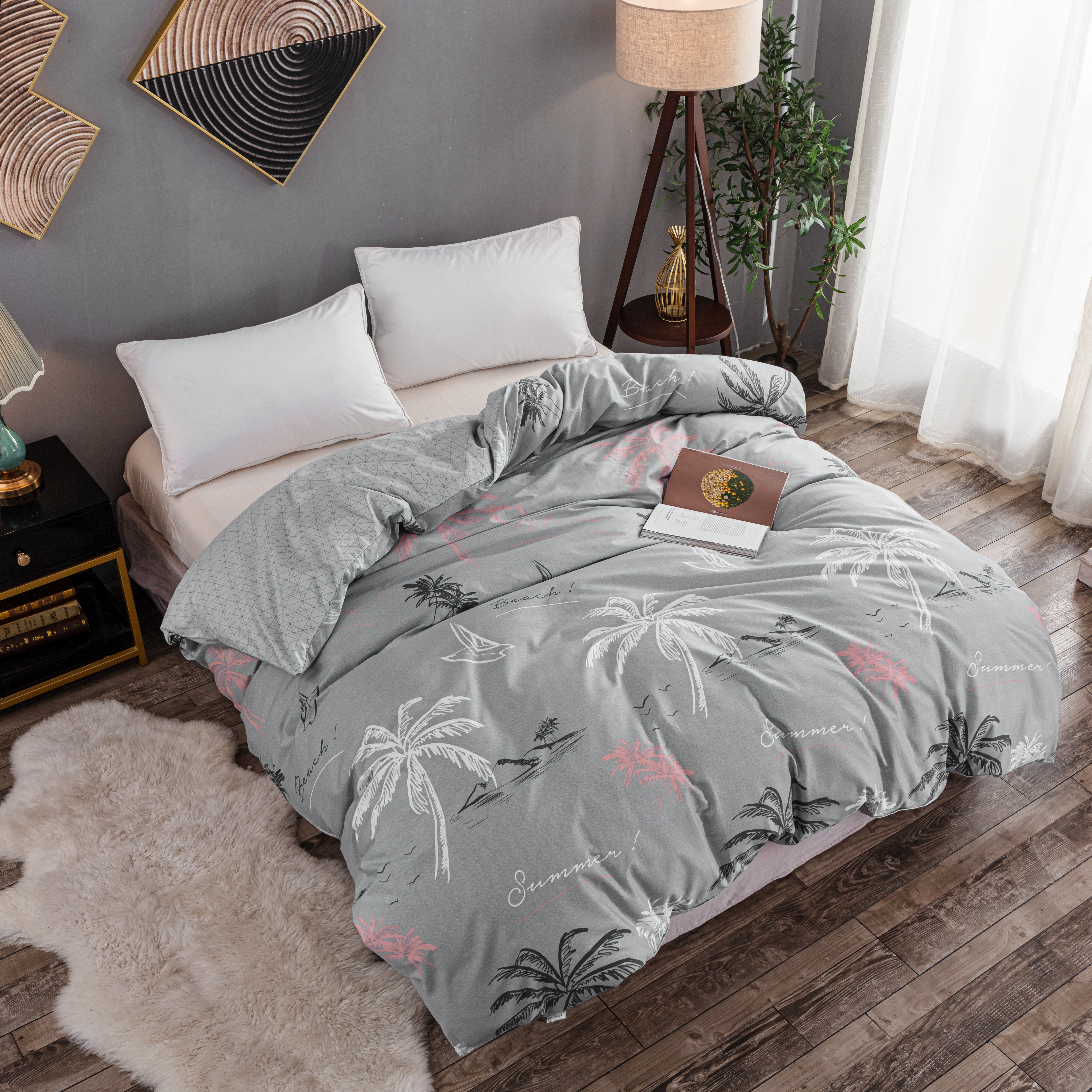 Holiday Beach Grey Print 32S Thickened Cotton 4-Piece Set 200*230 details Picture