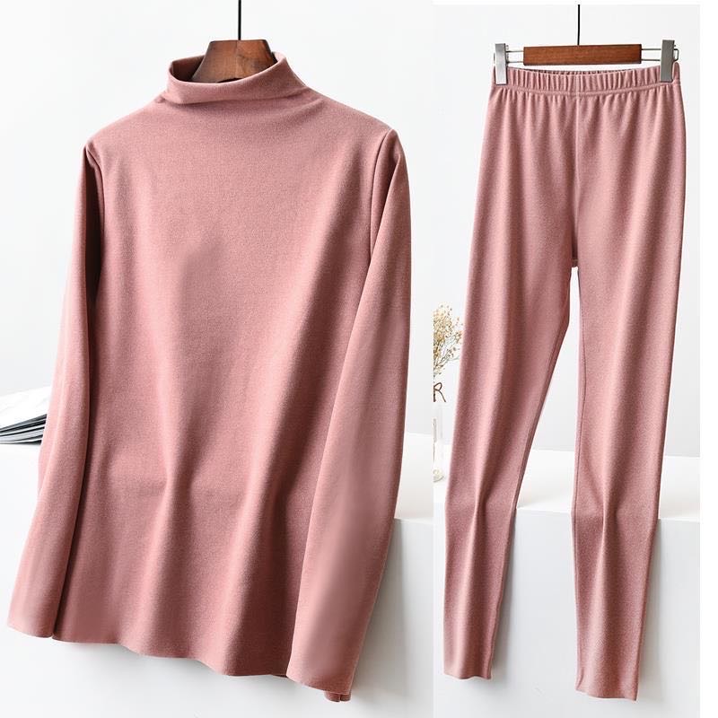 Thermal Underwear Heating Fiber Women's Fall And Winter Sheath Plus Velvet High Neck Long Johns Two-Piece Set
