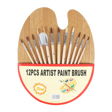 油画画笔12支艺术家原木画笔套装猪鬃马毛丙烯水粉手绘颜料笔套装