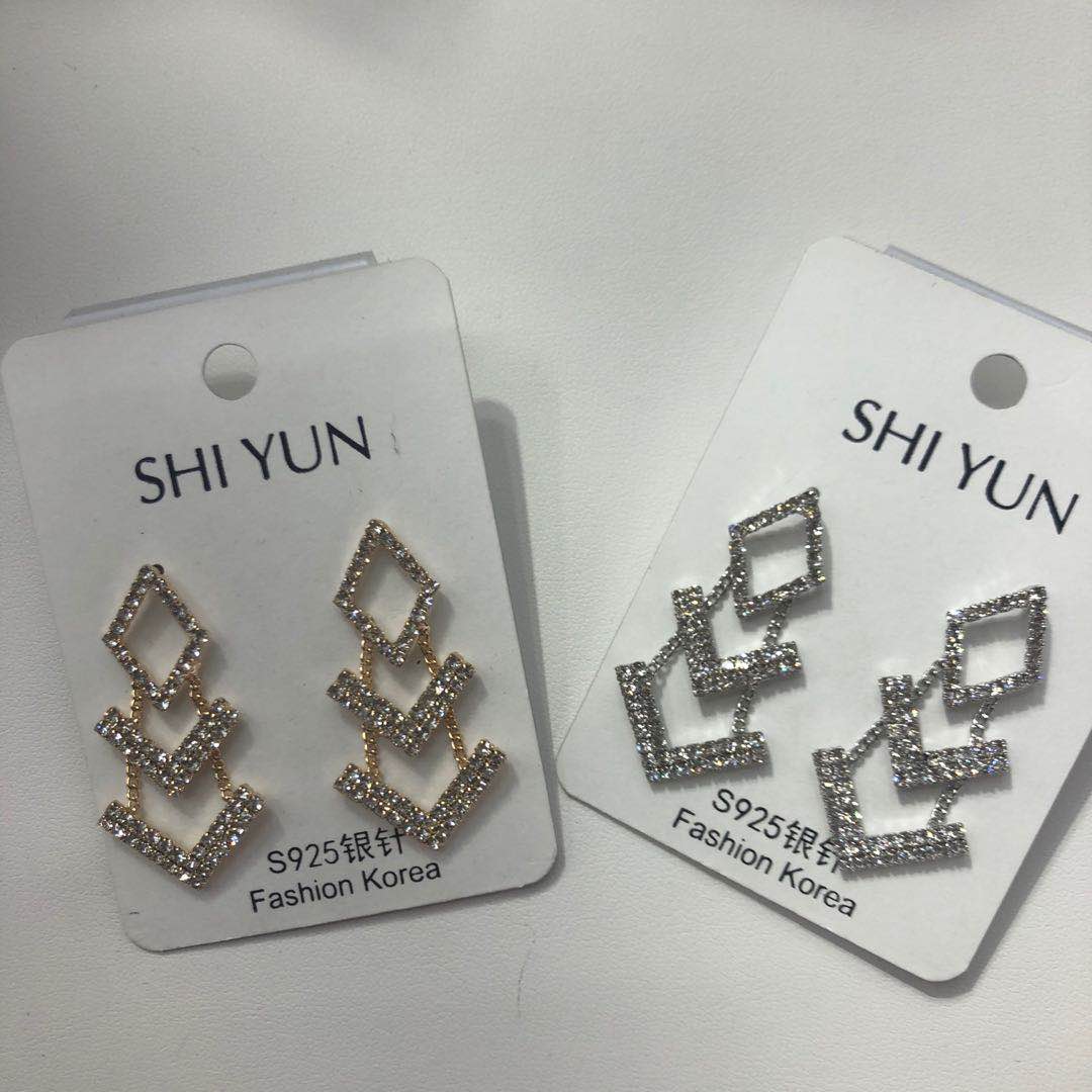 韩版流行几何图形耳钉超仙水钻超闪个性气质耳环