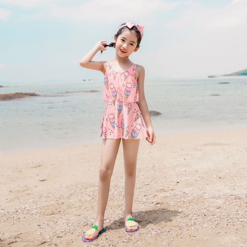 儿童游泳衣女童宝宝可爱连体公主裙式女孩小童中大童泳装图