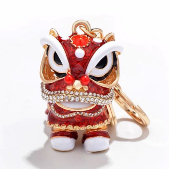 Chinese-style ancient-style lion keychains, lion dance car key chains, small lion pendants, men's and women's personalized creative rings