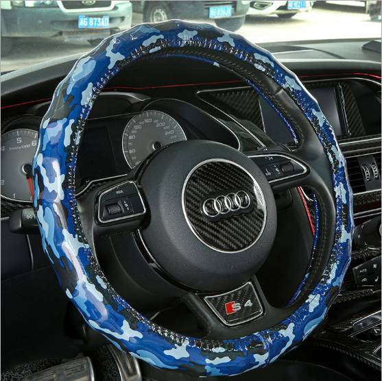 夏季迷彩方向盘套亮片皮炫彩汽车把套防滑汽车内饰用品方向盘套产品图