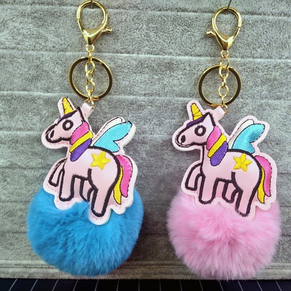 Leather-embroidered unicorn imitation rex rabbit fur ball bag hanging creative animal fur ball pendant details Picture