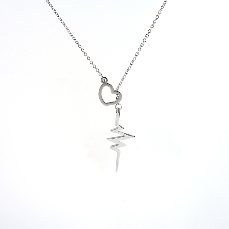 European and American best-selling ecg heart necklace titanium steel fashion jewelry simple necklace personality women accessories necklace thumbnail