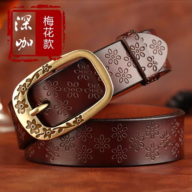 Leather cowhide ladies thin belt fashion Korean version of joker fashion waistband casual retro wide belt ladies pattern thumbnail