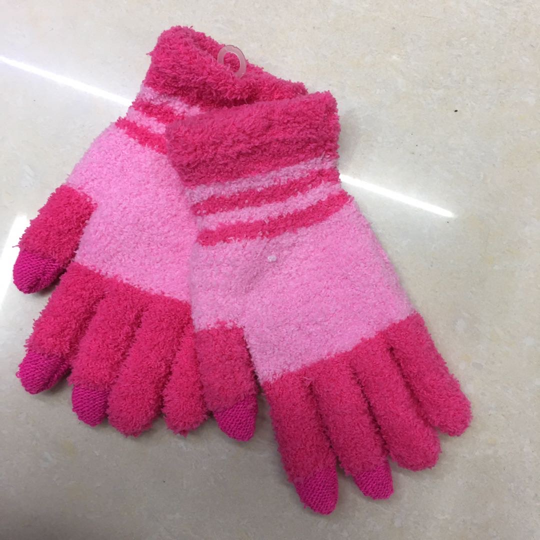 儿童手套冬季可爱毛绒弹力全指加厚保暖手套男童女童小孩学生手套