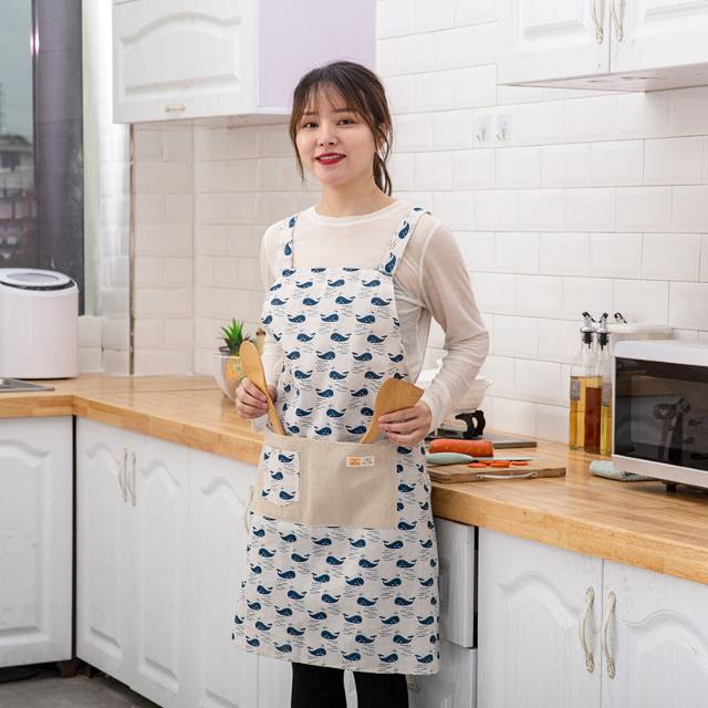 韩版围裙家用厨房时尚纯棉可爱女厨房大人做饭工作服可爱吊带围裙麻料产品图