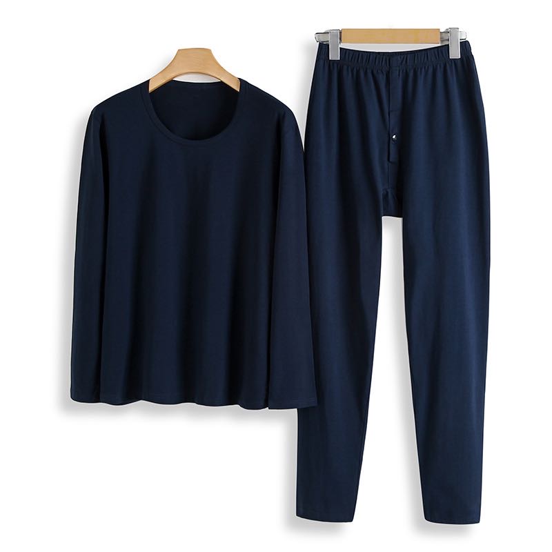 Men's Lycra Cotton Long Johns Set Loose Stretch Soft Fabric Lycra Cotton Men Long Johns Solid Color Men