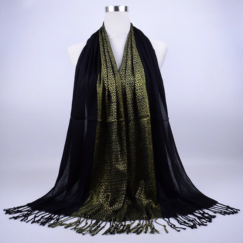 棉质金线流苏围巾穆斯林头巾女长款多功能披肩防晒丝巾女