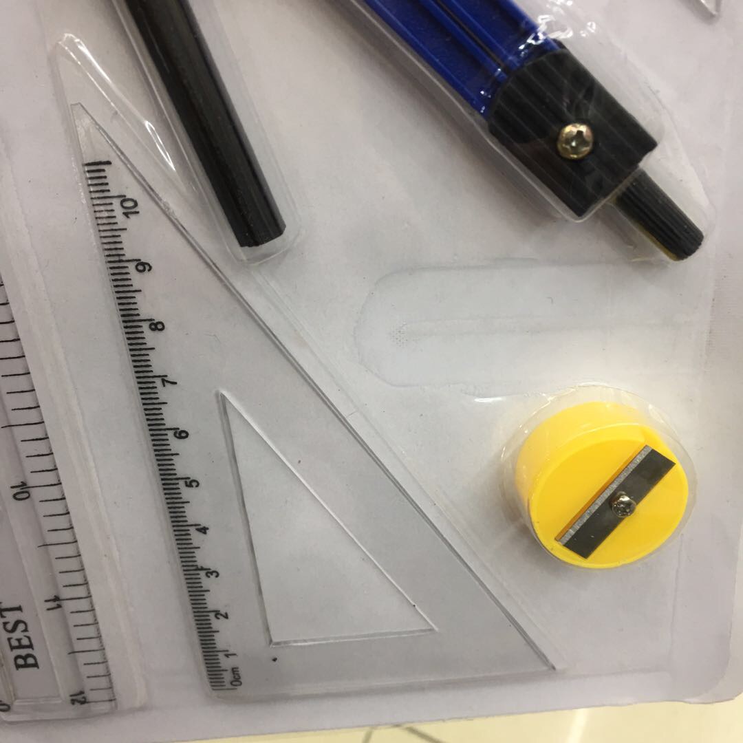 新款进口塑料半圆三角学生尺带圆规铅笔刀细节图