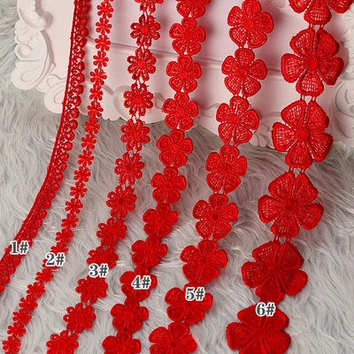 Red Water Soluble Lace Lace Accessories Diy Hand Embroidered Head Accessories Dress Decoration Wedding Shoes Lace Edge Narrow