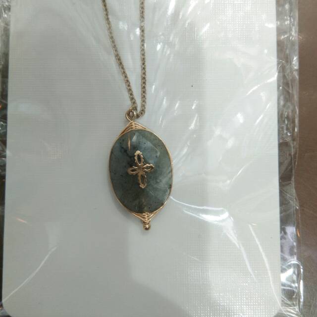 厂家直销不锈钢四叶天然石项链产品图