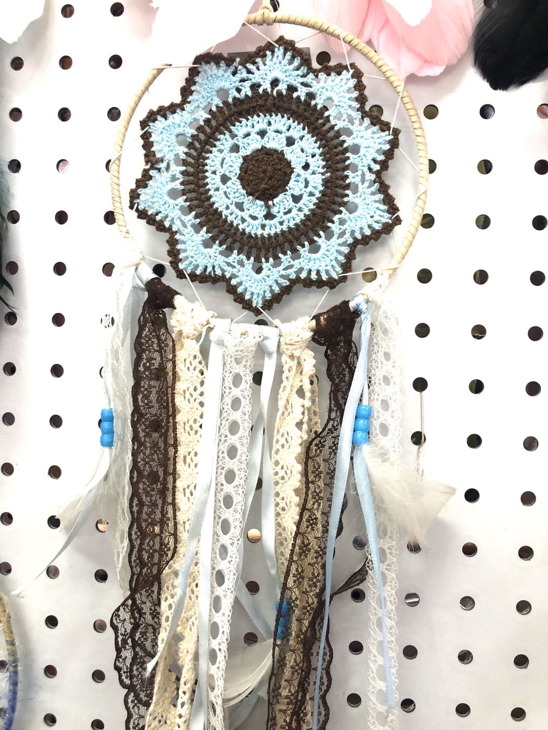 Wool and cotton rope, girl's heart, dreamcatcher, wind chime, forest feather patch, energy catcher, bedroom hanging items and ornaments