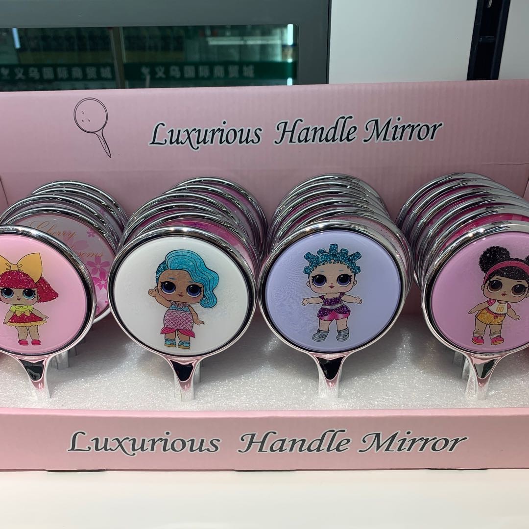 厂家直销学生卡通图案可爱娃娃便携宿舍单面镜化妆镜手持批发