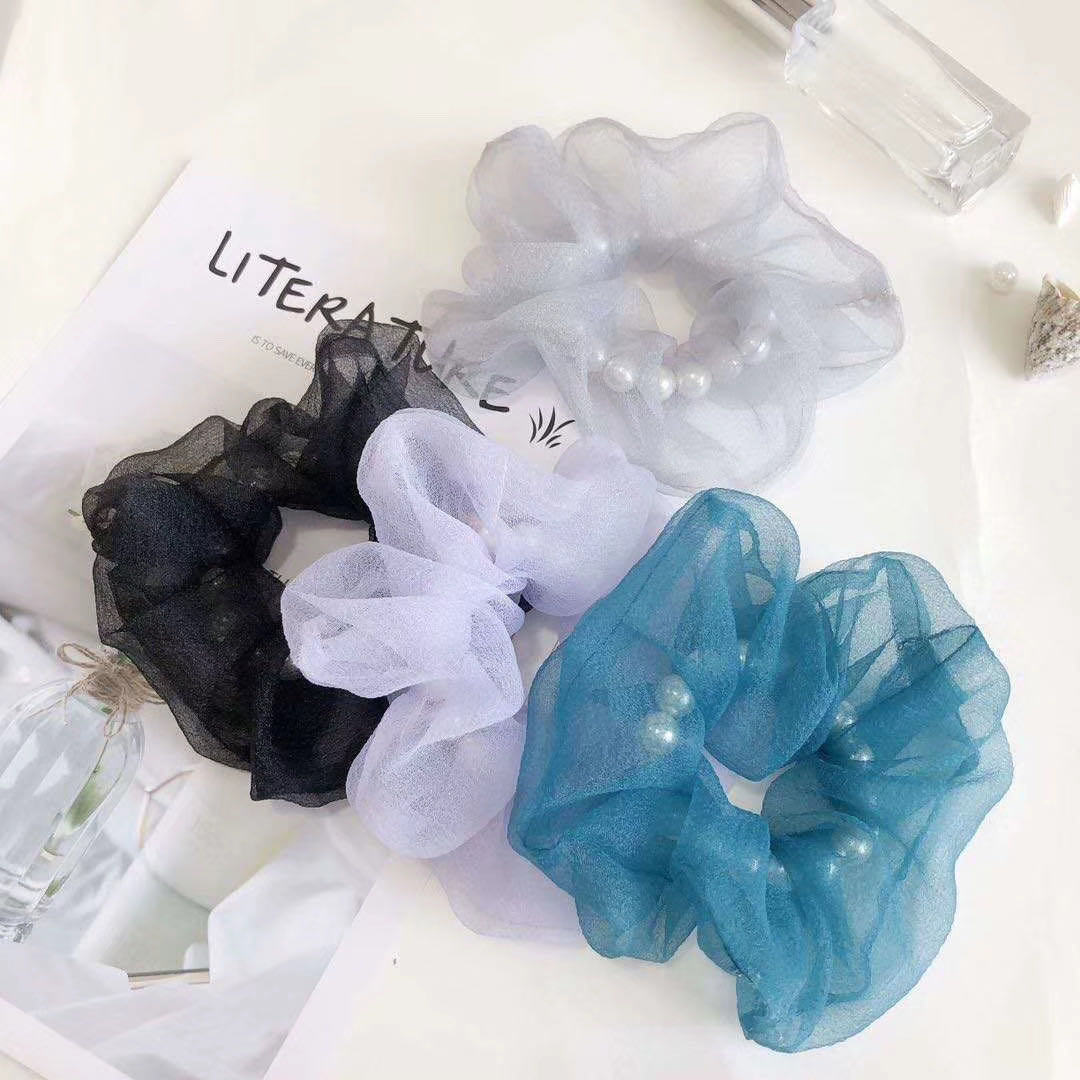 法式小仙女欧根纱甜圈大肠圈复古可爱ins糖果色chic发圈头绳皮筋细节图