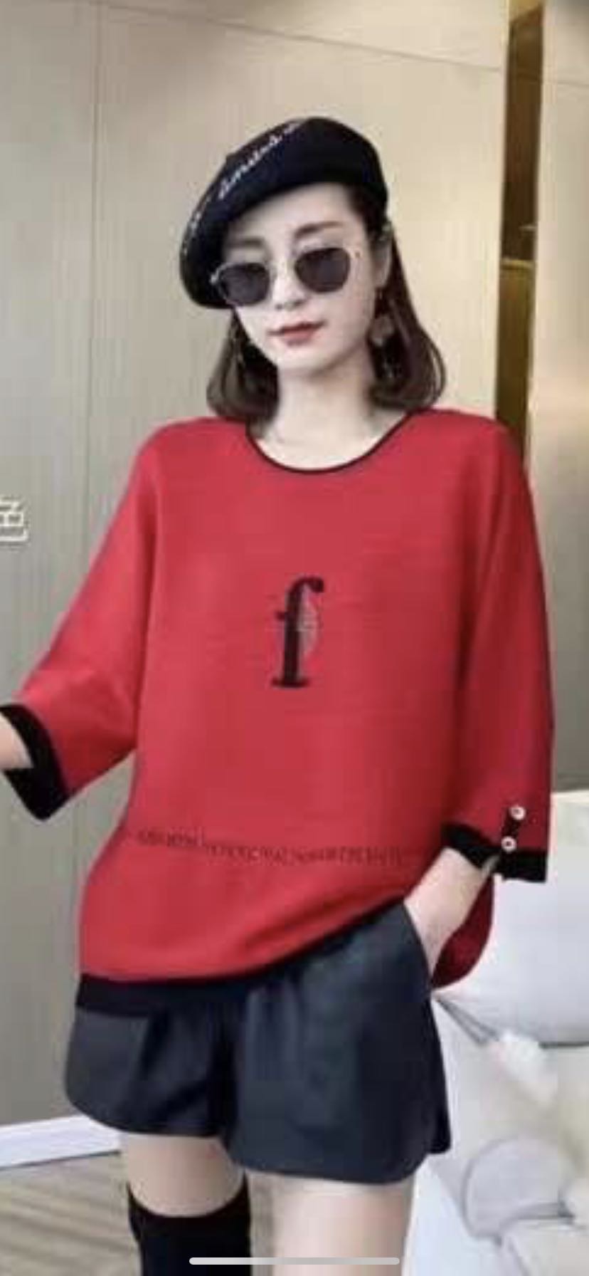 Web celebrity hot style ladies mid sleeve T-shirt round neck Korean version thumbnail
