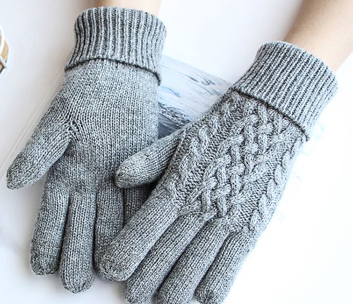 冬季加厚羊毛触屏保暖手套情侣款针织羊毛线手套时尚分指产品图